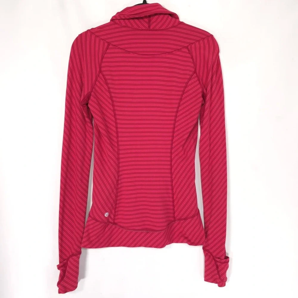 LULULEMON Womens Top Active Stripe 1/4 Zip Red Pink US 4 Thumbhole Long Sleeve